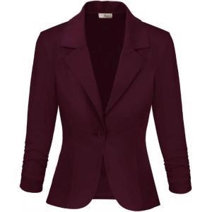 imageHybrid ampamp Company Womens Lightweight Casual Work Office Stretch Ponte Cardigan Blazer Jacket Made in USAWine