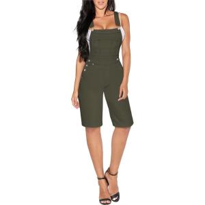 imageHybrid ampamp Company Womens Leisure Adjustable Straps Stretch Bermuda Short Denim jumpsuits OverallsArmygreen