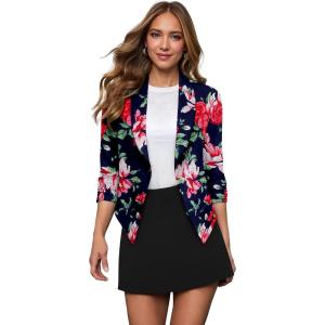 imageHybrid ampamp Company Lightweight Open Front Cardigan Classic Ruched Sleeve Work Office Blazer Suit Jackets10963navy Multi