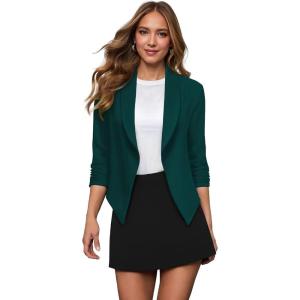 imageHybrid ampamp Company Lightweight Open Front Cardigan Classic Ruched Sleeve Work Office Blazer Suit JacketsHuntergreen