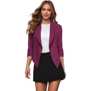 imageHybrid ampamp Company Lightweight Open Front Cardigan Classic Ruched Sleeve Work Office Blazer Suit JacketsMagenta