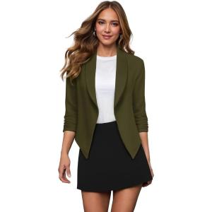 imageHybrid ampamp Company Lightweight Open Front Cardigan Classic Ruched Sleeve Work Office Blazer Suit JacketsOlive