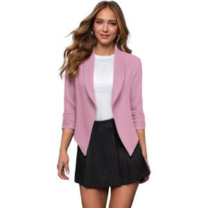 imageHybrid ampamp Company Lightweight Open Front Cardigan Classic Ruched Sleeve Work Office Blazer Suit JacketsRose