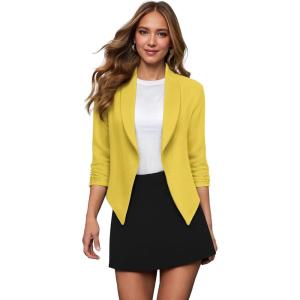 imageHybrid ampamp Company Lightweight Open Front Cardigan Classic Ruched Sleeve Work Office Blazer Suit JacketsSunshine