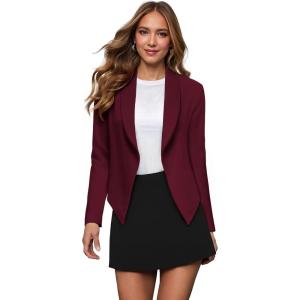 imageHybrid ampamp Company Lightweight Open Front Cardigan Classic Ruched Sleeve Work Office Blazer Suit JacketsWine9789