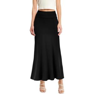 imageHybrid ampamp Company Womens Stretch Lightweight Flowy Maxi Skirt  Casual Fold Over Waist Made in USABlack