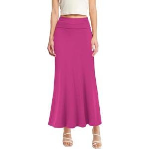 imageHybrid ampamp Company Womens Stretch Lightweight Flowy Maxi Skirt  Casual Fold Over Waist Made in USAFuchsia