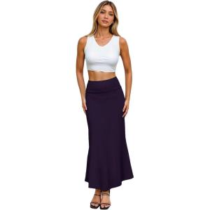 imageHybrid ampamp Company Womens Stretch Lightweight Flowy Maxi Skirt  Casual Fold Over Waist Made in USAKsksd95001017eggplant