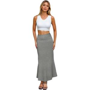 imageHybrid ampamp Company Womens Stretch Lightweight Flowy Maxi Skirt  Casual Fold Over Waist Made in USAKsksd95001017heathergre