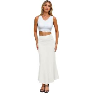 imageHybrid ampamp Company Womens Stretch Lightweight Flowy Maxi Skirt  Casual Fold Over Waist Made in USAKsksd95001017ivory