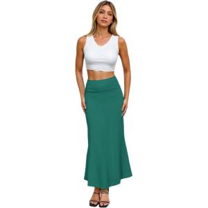 imageHybrid ampamp Company Womens Stretch Lightweight Flowy Maxi Skirt  Casual Fold Over Waist Made in USAKsksd95001017jade