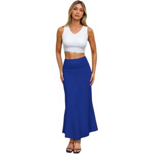 imageHybrid ampamp Company Womens Stretch Lightweight Flowy Maxi Skirt  Casual Fold Over Waist Made in USAKsksd95001017royal