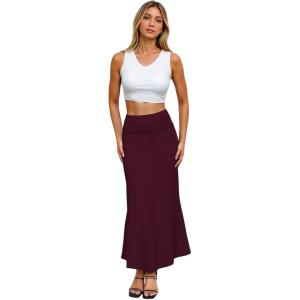imageHybrid ampamp Company Womens Stretch Lightweight Flowy Maxi Skirt  Casual Fold Over Waist Made in USAKsksd95001017wine
