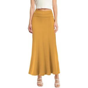 imageHybrid ampamp Company Womens Stretch Lightweight Flowy Maxi Skirt  Casual Fold Over Waist Made in USAMustard