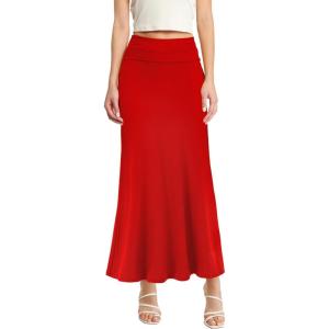 imageHybrid ampamp Company Womens Stretch Lightweight Flowy Maxi Skirt  Casual Fold Over Waist Made in USARed