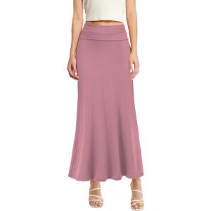 imageHybrid ampamp Company Womens Stretch Lightweight Flowy Maxi Skirt  Casual Fold Over Waist Made in USARose