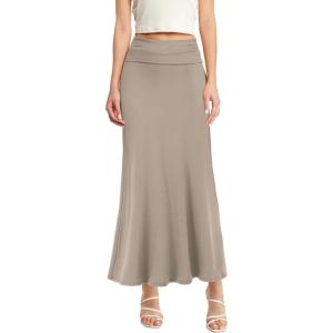 imageHybrid ampamp Company Womens Stretch Lightweight Flowy Maxi Skirt  Casual Fold Over Waist Made in USAStone