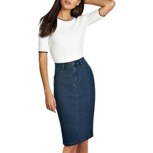 imageLexi Womens Stretch Pencil Skirts with Functional Pockets A Line ampamp Destructed Mini Denim SkirtsMedium Blue
