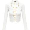 imageHybrid ampamp Company Womens Fashion Military Crop Premium Ultra Stretch GoldSliver Millennium Zipper Up Dressy Blazer JacketIvory