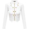 imageHybrid ampamp Company Womens Fashion Military Crop Premium Ultra Stretch GoldSliver Millennium Zipper Up Dressy Blazer JacketWhite