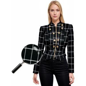 imageHybrid ampamp Company Womens Fashion Military Crop Premium Ultra Stretch GoldSliver Millennium Zipper Up Dressy Blazer Jacket10571blackwhite