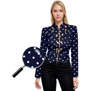 imageHybrid ampamp Company Womens Fashion Military Crop Premium Ultra Stretch GoldSliver Millennium Zipper Up Dressy Blazer Jacket10575navwhi