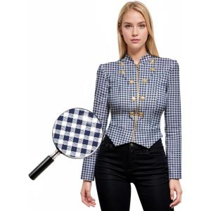 imageHybrid ampamp Company Womens Fashion Military Crop Premium Ultra Stretch GoldSliver Millennium Zipper Up Dressy Blazer Jacket10768navyWhite