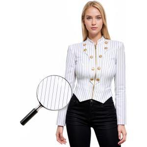 imageHybrid ampamp Company Womens Fashion Military Crop Premium Ultra Stretch GoldSliver Millennium Zipper Up Dressy Blazer Jacket10909whiteblack