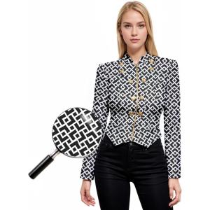imageHybrid ampamp Company Womens Fashion Military Crop Premium Ultra Stretch GoldSliver Millennium Zipper Up Dressy Blazer Jacket11084blackIvor