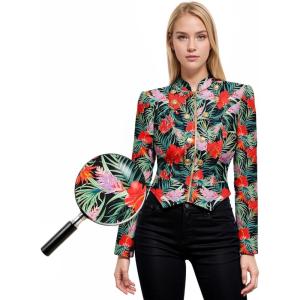 imageHybrid ampamp Company Womens Fashion Military Crop Premium Ultra Stretch GoldSliver Millennium Zipper Up Dressy Blazer Jacket11098aqumul