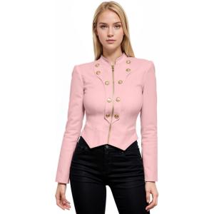 imageHybrid ampamp Company Womens Fashion Military Crop Premium Ultra Stretch GoldSliver Millennium Zipper Up Dressy Blazer JacketBlush