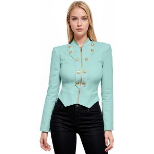imageHybrid ampamp Company Womens Fashion Military Crop Premium Ultra Stretch GoldSliver Millennium Zipper Up Dressy Blazer JacketMint