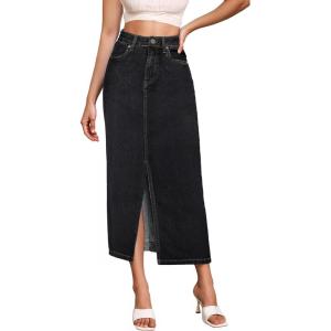 imageHybrid ampamp Company Womens Long Denim Skirt  Stretch Jean Skirt for Office and Casual WearBlack