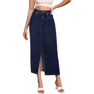 imageHybrid ampamp Company Womens Long Denim Skirt  Stretch Jean Skirt for Office and Casual WearIndigo