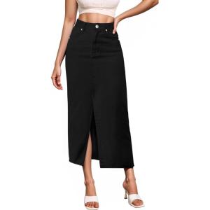 imageHybrid ampamp Company Womens Long Denim Skirt  Stretch Jean Skirt for Office and Casual WearJet Black