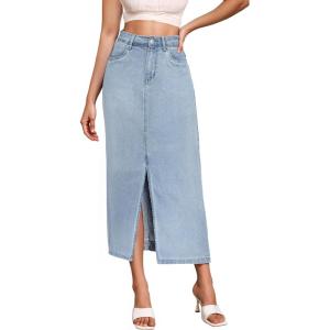 imageHybrid ampamp Company Womens Long Denim Skirt  Stretch Jean Skirt for Office and Casual WearLight Wash