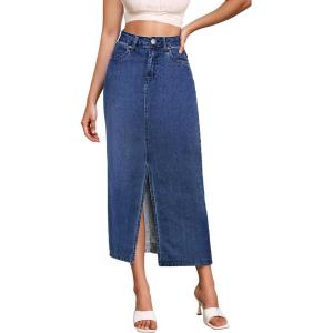 imageHybrid ampamp Company Womens Long Denim Skirt  Stretch Jean Skirt for Office and Casual WearMedium Blue