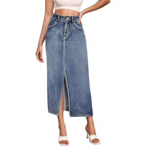 imageHybrid ampamp Company Womens Long Denim Skirt  Stretch Jean Skirt for Office and Casual WearPotassium Wash