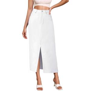imageHybrid ampamp Company Womens Long Denim Skirt  Stretch Jean Skirt for Office and Casual WearWhite