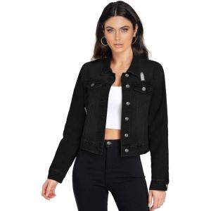 imageHybrid ampamp Company Womens Long Sleeve Denim Jackets Basic Button Down Jean Jacket with PocketsJk37350jet Black