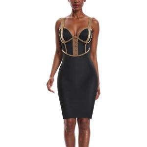 imageHybrid ampamp Company Womens Sexy Stretch Skinny Bodycon Attractive Strap DressDrbdh434blackgold