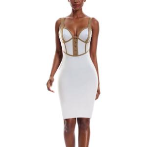 imageHybrid ampamp Company Womens Sexy Stretch Skinny Bodycon Attractive Strap DressDrbdh434whitegold
