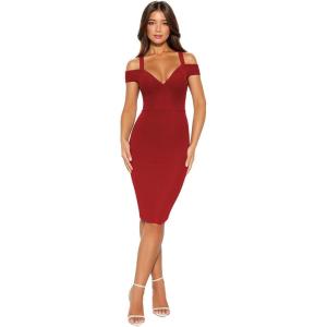 imageHybrid ampamp Company Womens Sexy V Neck Stretchy Bodycon Party Bandage DressRed