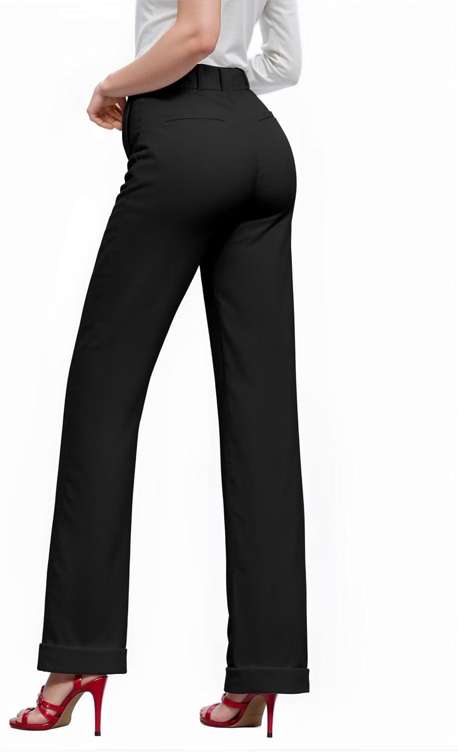imageHybrid ampamp Company Womens High Waisted Straight Leg Suit Pants Business Work Casual Slacks TrousersBlack