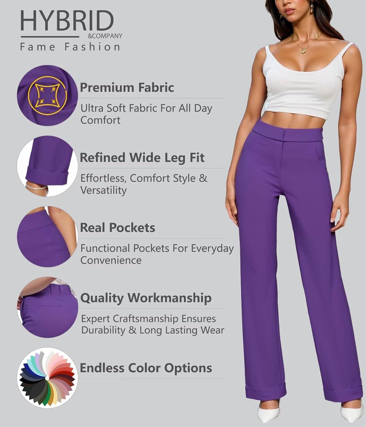 imageHybrid ampamp Company Womens High Waisted Straight Leg Suit Pants Business Work Casual Slacks TrousersPurple