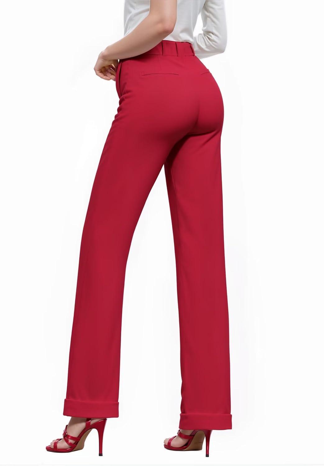 imageHybrid ampamp Company Womens High Waisted Straight Leg Suit Pants Business Work Casual Slacks TrousersRed