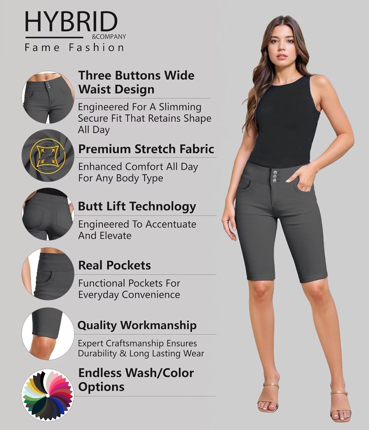 imageHybrid ampamp Company Womens Perfectly Shaping Hyper Stretch Bermuda Shorts CapriBermudagunmet