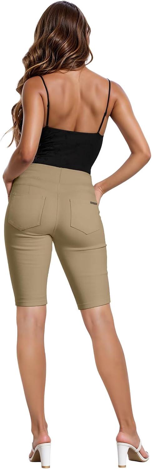 imageHybrid ampamp Company Womens Perfectly Shaping Hyper Stretch Bermuda Shorts CapriBermudakhaki