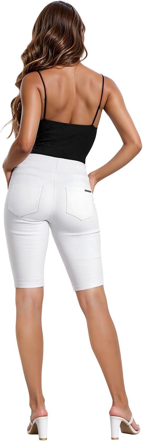imageHybrid ampamp Company Womens Perfectly Shaping Hyper Stretch Bermuda Shorts CapriBermudawhite
