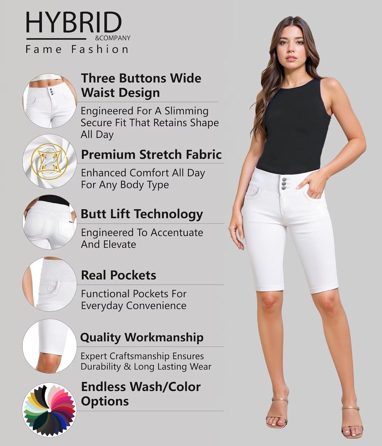 imageHybrid ampamp Company Womens Perfectly Shaping Hyper Stretch Bermuda Shorts CapriBermudawhite